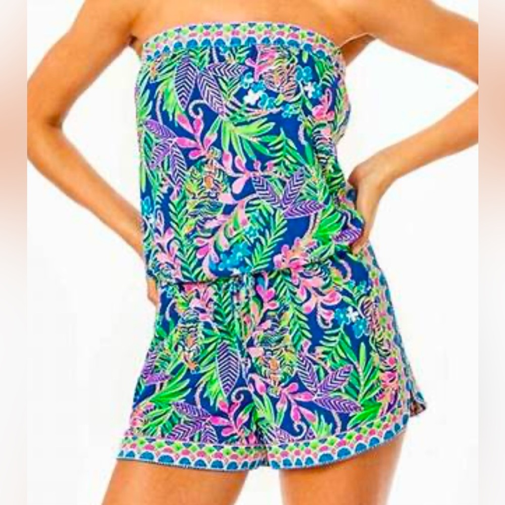Lilly Pulitzer Rikki Strapless Romper Borealis Blue How You Like Me Prowl in M